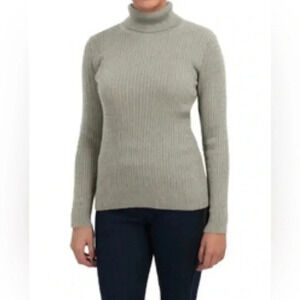 Jeanne Pierre Baby Cable Knit Turtleneck Sweater Gray 90% Cotton 10% Nylon M EUC